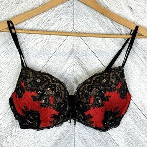 Victoria's Secret Push Up Bra Size 36D Red Black Lace Padded NWT NEW